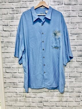 Bamboo Cay Peekaboo Palm Embroidered Button Up Shirt 4X
